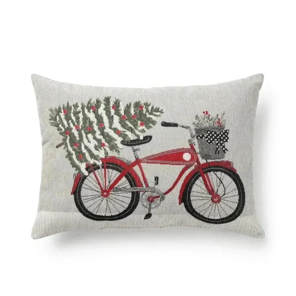 St. Nicholas Square Tapstray Pillow Bike Holiday Christmas New - Picture 2 of 5